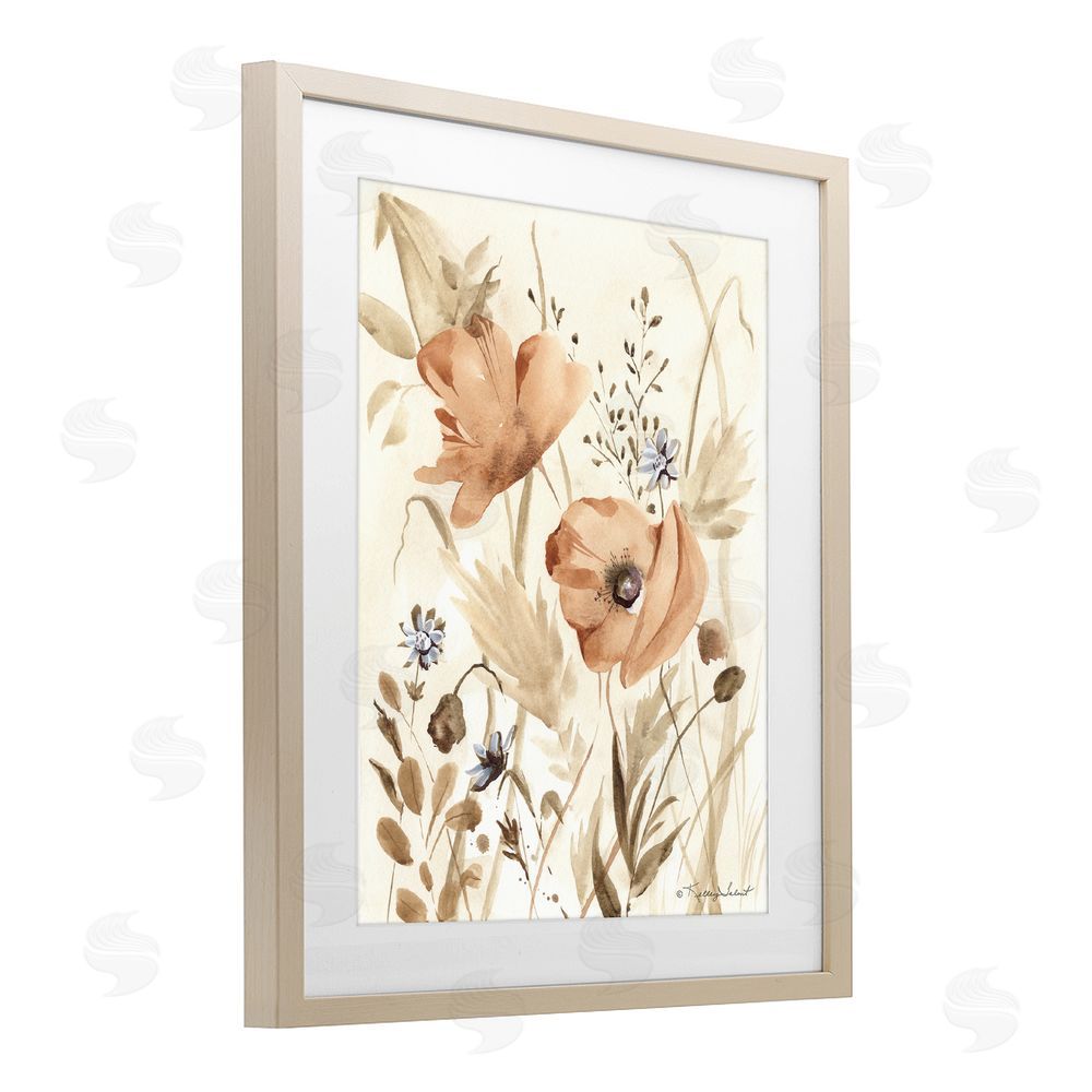 Kelley Talent Poppy Garden Soft Beige Brown Framed Print Under Glass Wall Art