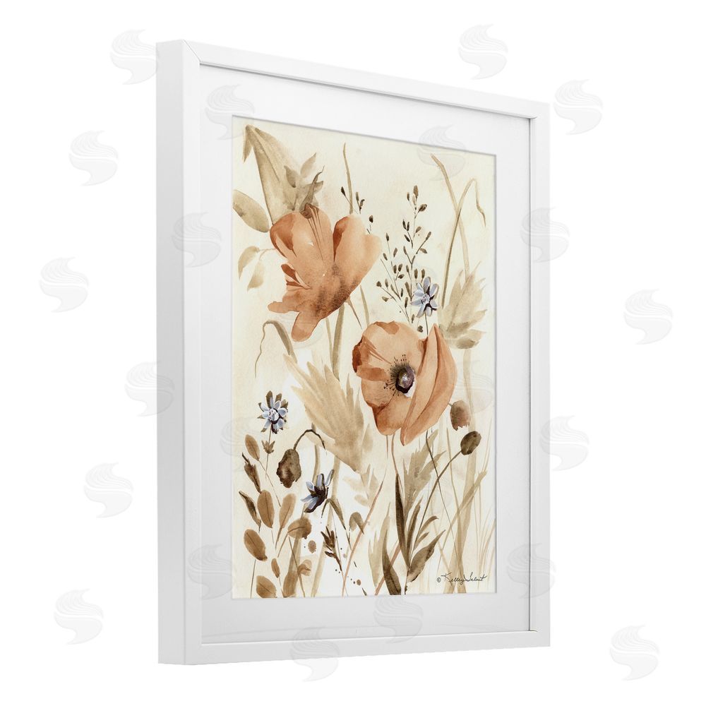 Kelley Talent Poppy Garden Soft Beige White Framed Print Under Glass Wall Art