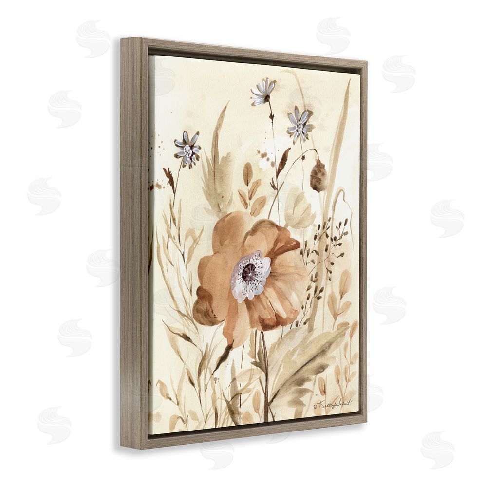 Kelley Talent Poppy Garden Petals Brown Floating Frame Canvas Wall Art Print