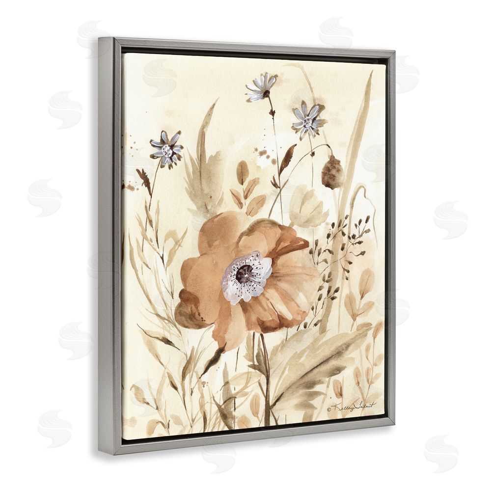 Kelley Talent Poppy Garden Petals Gray Floating Frame Canvas Wall Art Print