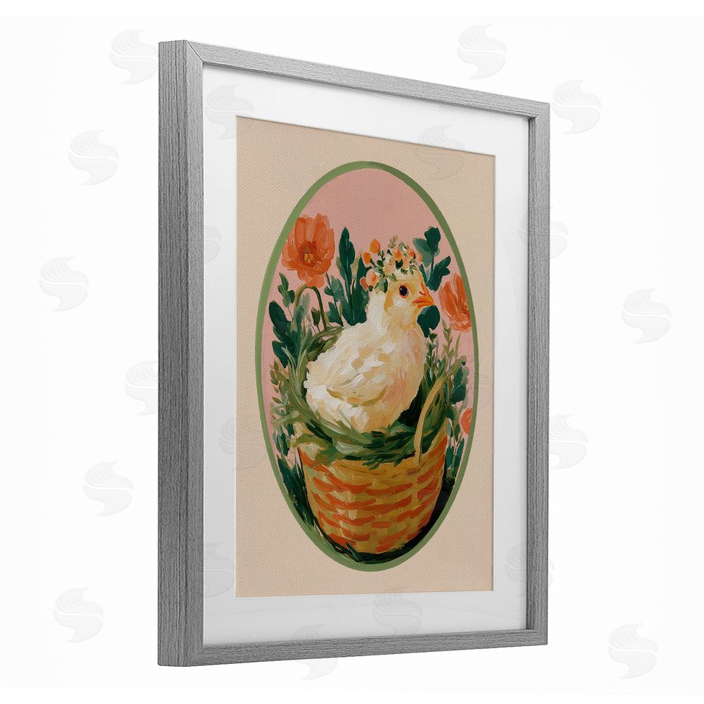 Yen Bloom Nest Chick Gray Framed Print Under Glass Wall Art