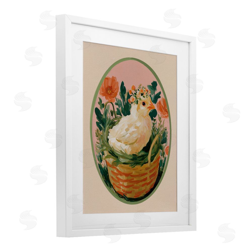 Yen Bloom Nest Chick White Framed Print Under Glass Wall Art