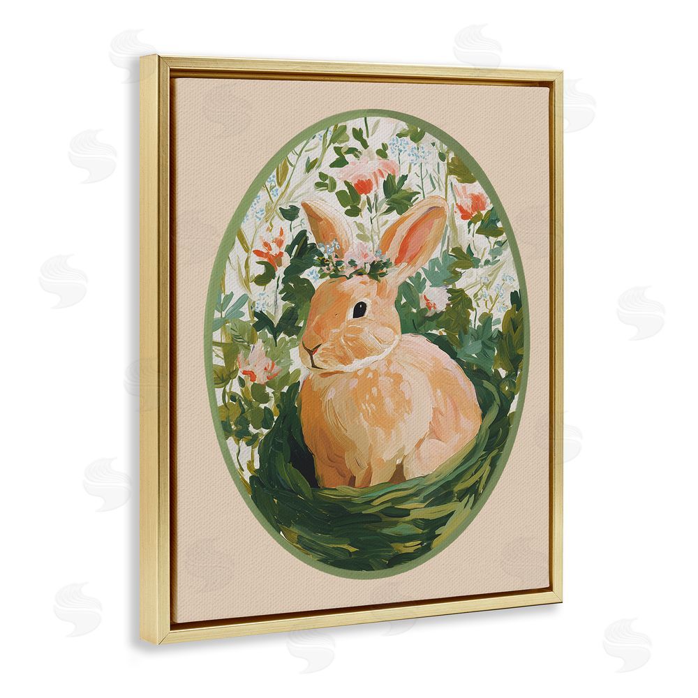 Yen Bloom Nest Bunny Gold Floating Frame Canvas Wall Art Print