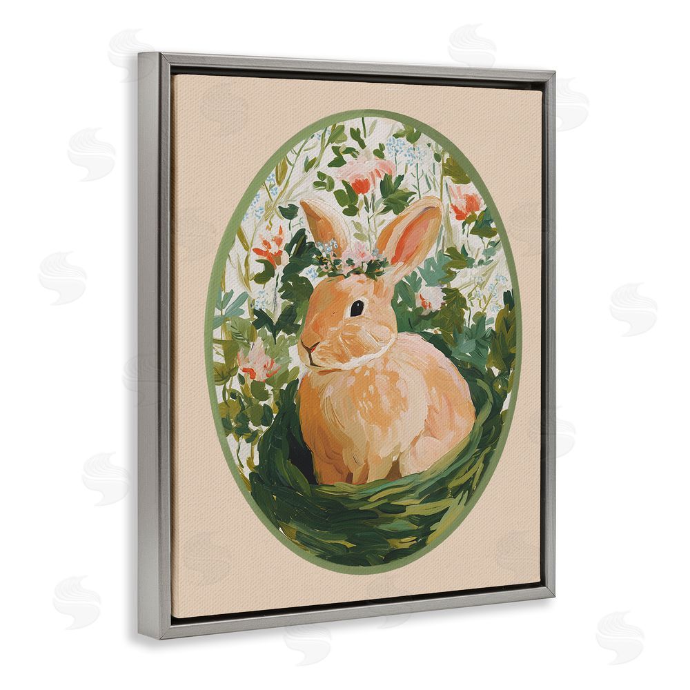 Yen Bloom Nest Bunny Gray Floating Frame Canvas Wall Art Print