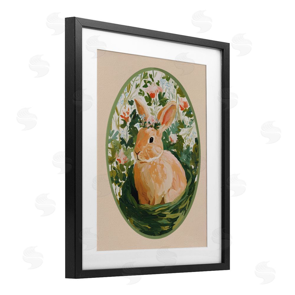 Yen Bloom Nest Bunny Black Framed Print Under Glass Wall Art