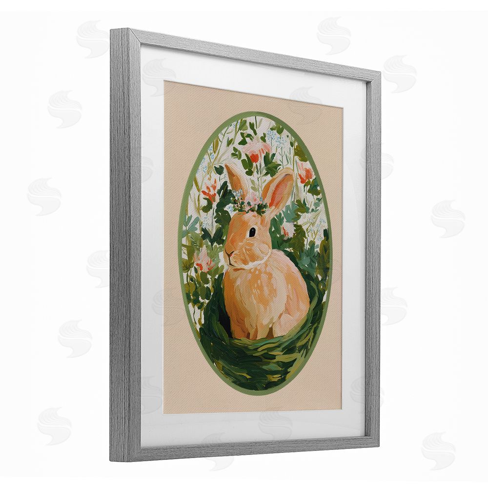 Yen Bloom Nest Bunny Gray Framed Print Under Glass Wall Art