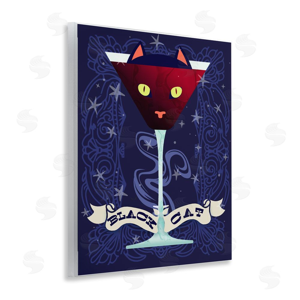 Lil' Rue Black Cat Midnight Cocktail Wooden Wall Plaque Art Print