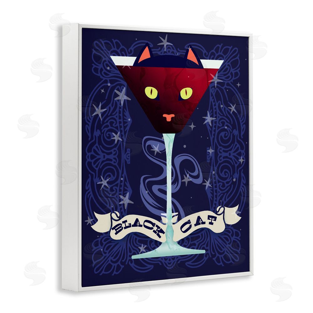 Lil' Rue Black Cat Midnight Cocktail White Framed Giclee Wall Art Print