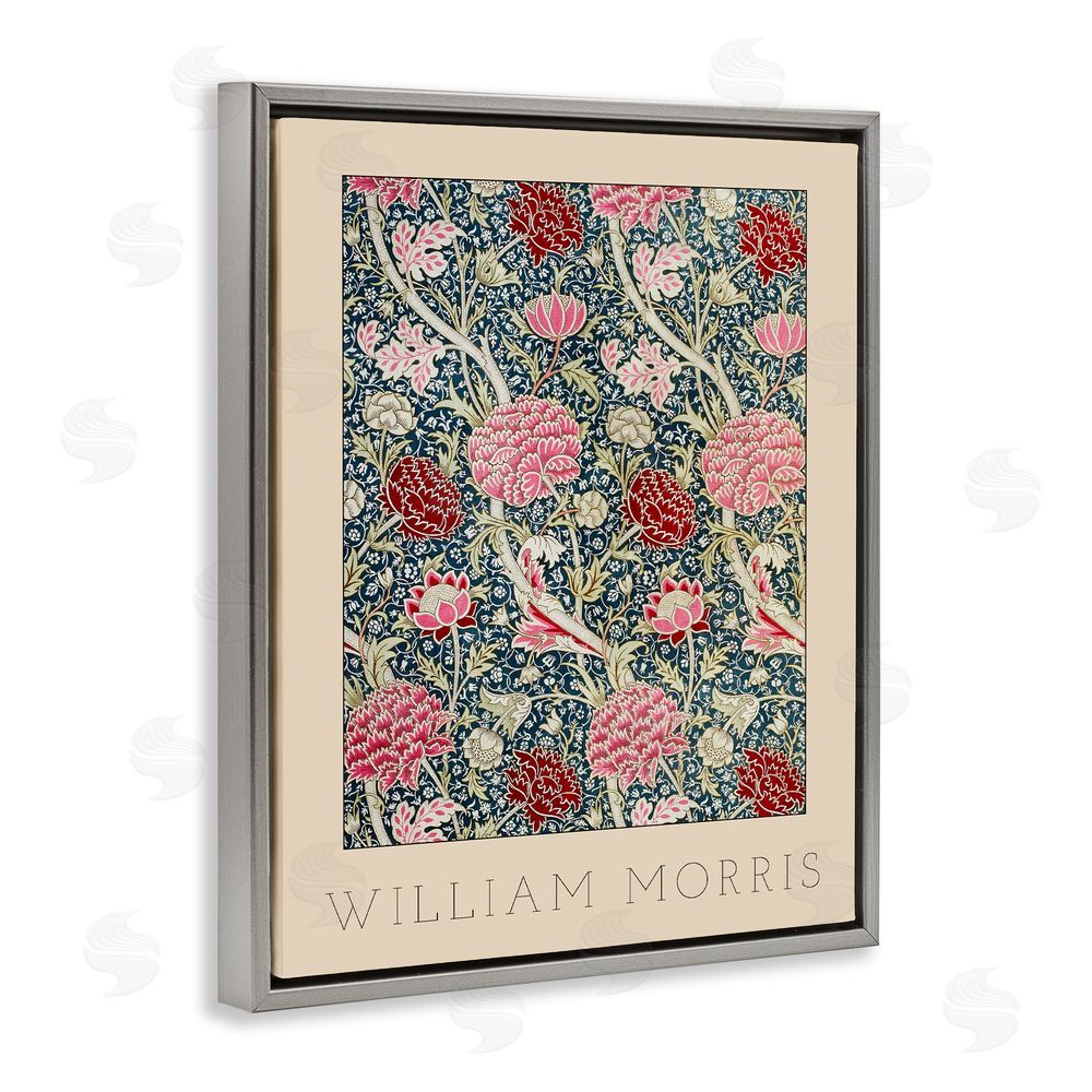 Lil' Rue Ornate Intertwined Flower Classic Gray Floating Frame Canvas Wall Art Print