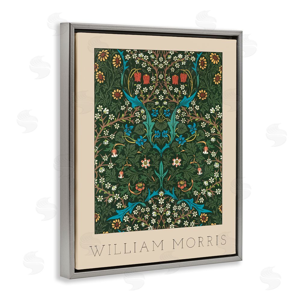 Lil' Rue Ornate Botanicals William Morris Gray Floating Frame Canvas Wall Art Print