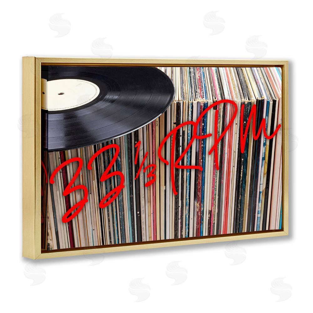 Lil' Rue Vinyl Record Stack Collection Gold Floating Framed Canvas Wall Art Print