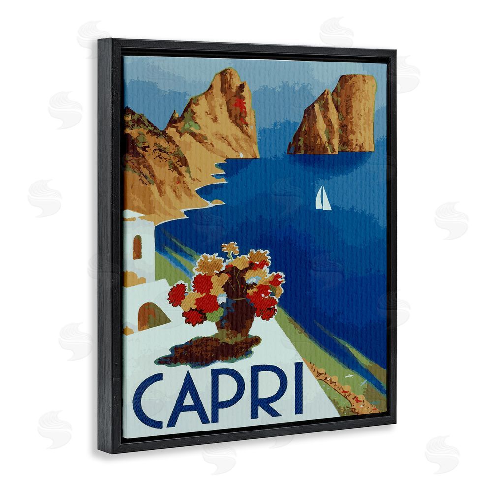Lil' Rue Capri Island Cliffs Black Floating Frame Canvas Wall Art Print