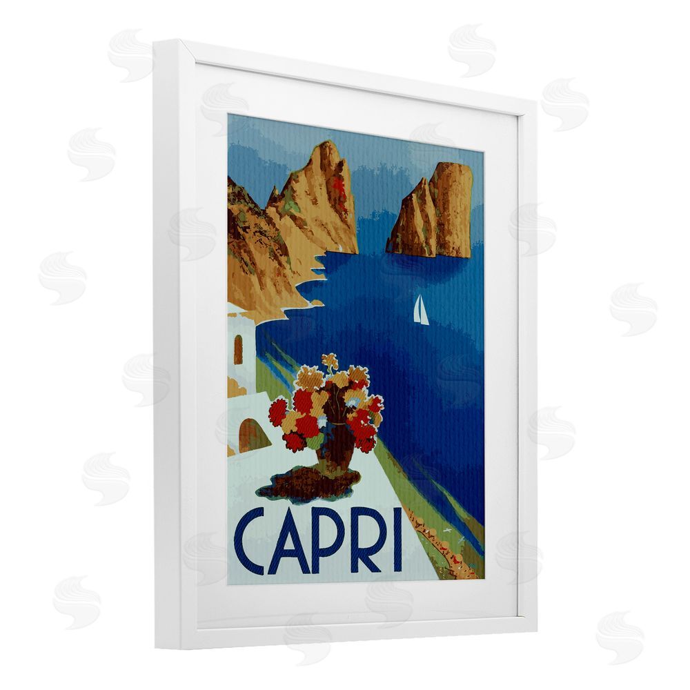 Lil' Rue Capri Island Cliffs White Framed Print Under Glass Wall Art