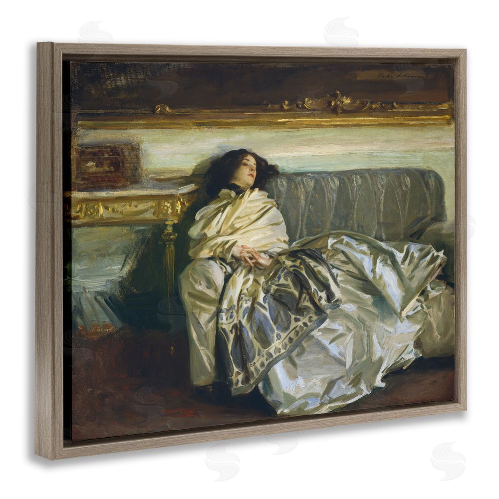 Lil' Rue Restful Woman Classic Brown Floating Frame Canvas Wall Art Print