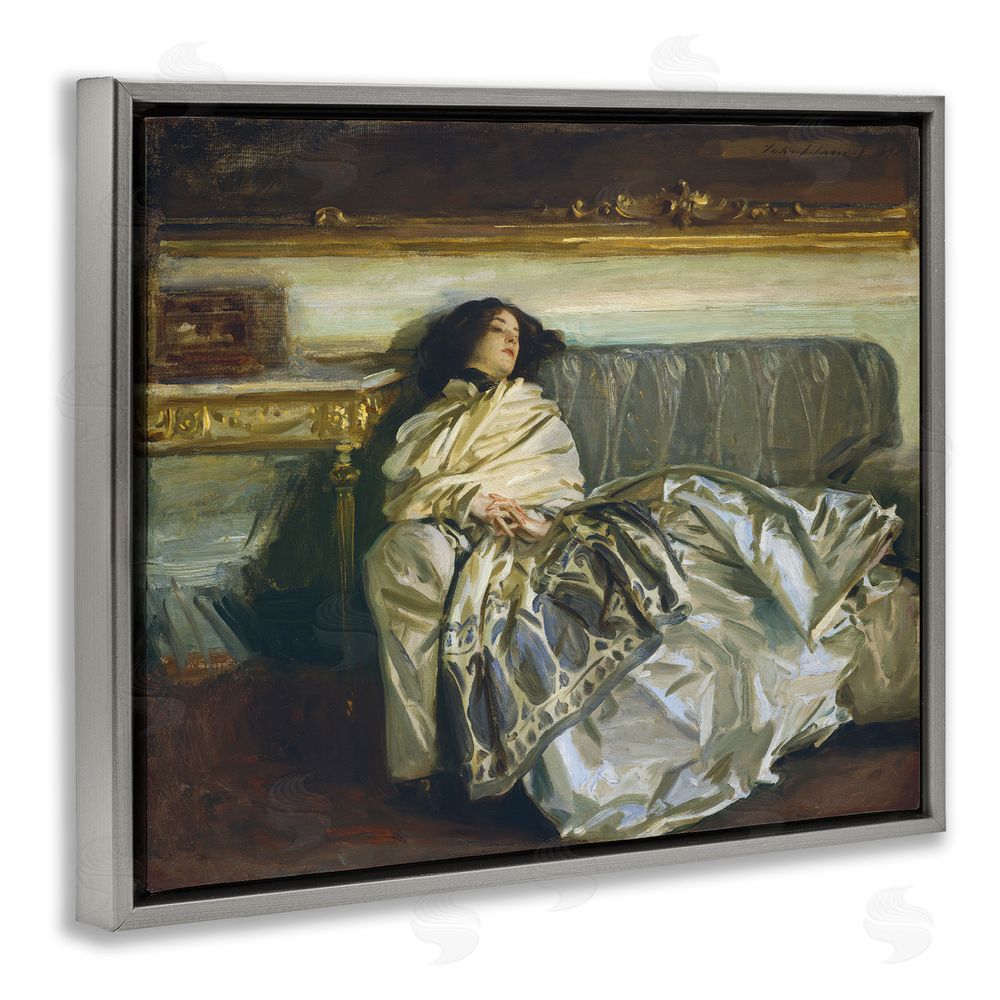 Lil' Rue Restful Woman Classic Gray Floating Frame Canvas Wall Art Print