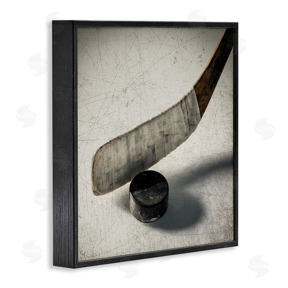 Ziwei Li Vintage Hockey Stick & Puck Black Framed Giclee Wall Art Print