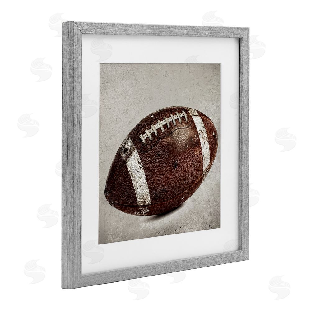 Ziwei Li Vintage Leather Football Gray Framed Print Under Glass Wall Art