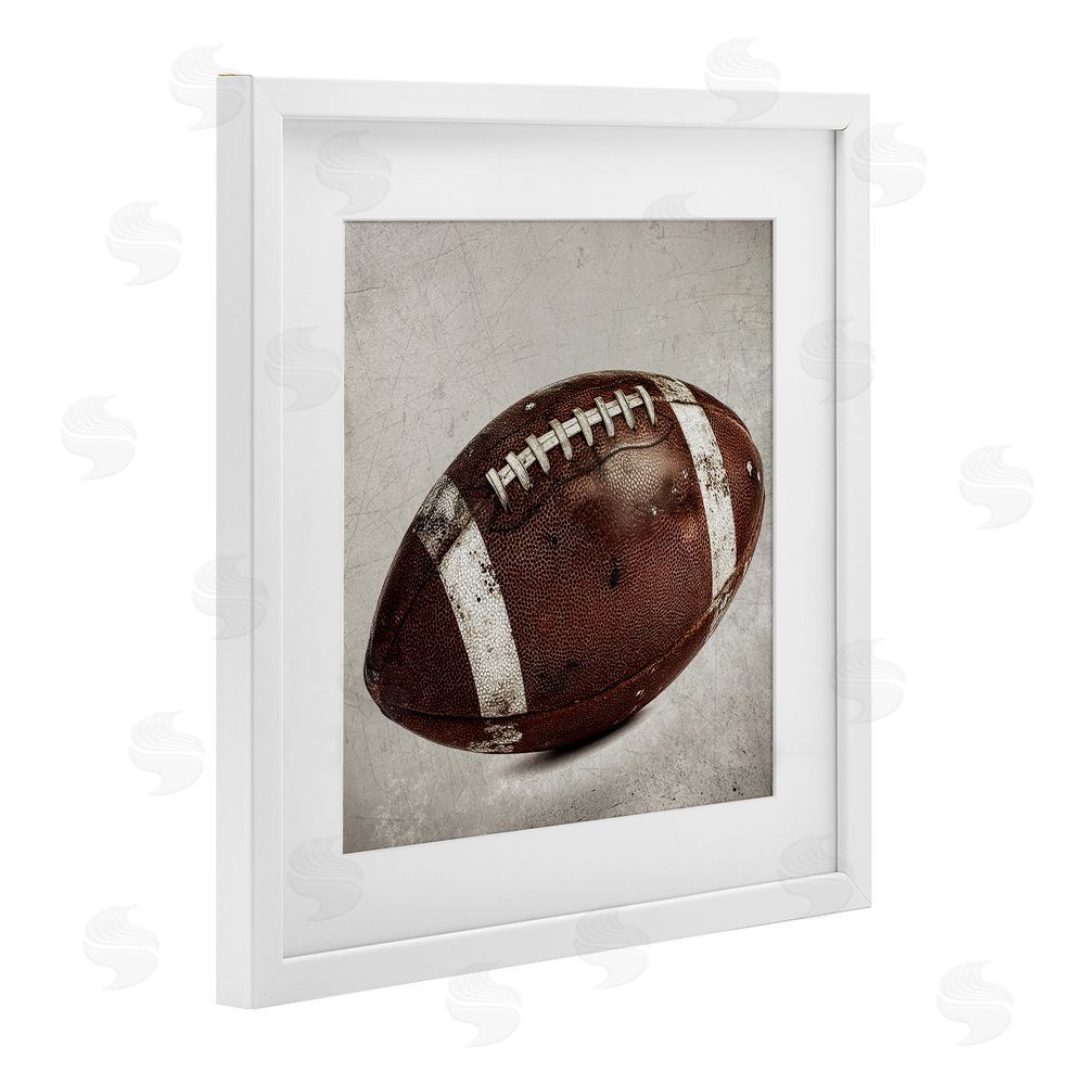 Ziwei Li Vintage Leather Football White Framed Print Under Glass Wall Art