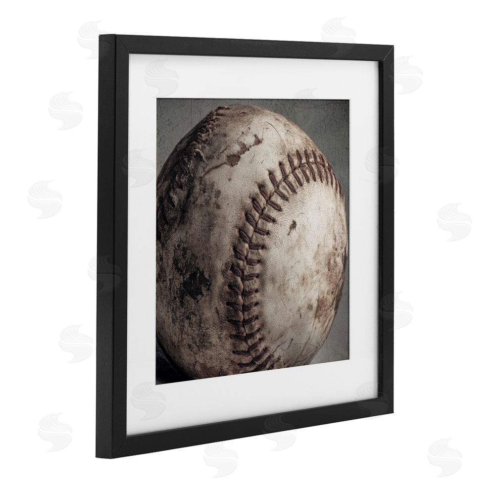 Ziwei Li Vintage Weathered Baseball Black Framed Print Under Glass Wall Art