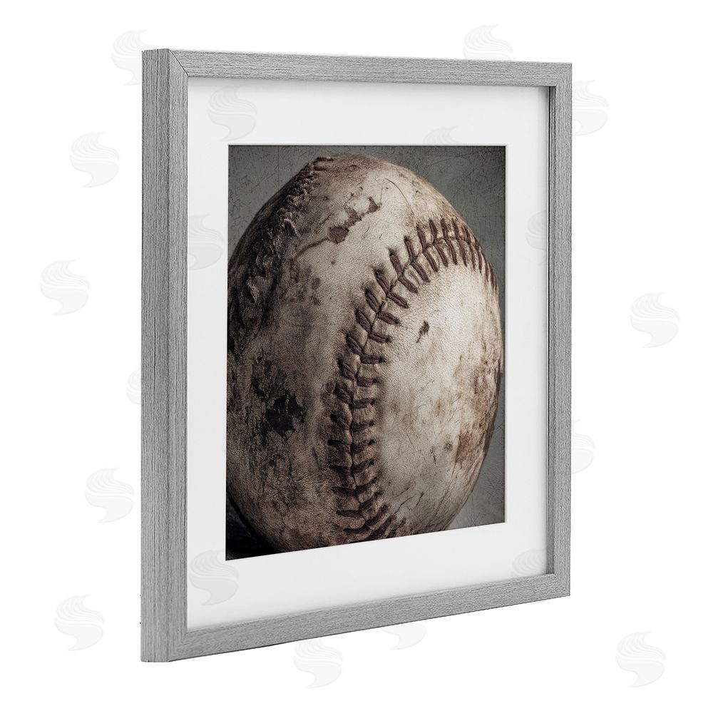 Ziwei Li Vintage Weathered Baseball Gray Framed Print Under Glass Wall Art
