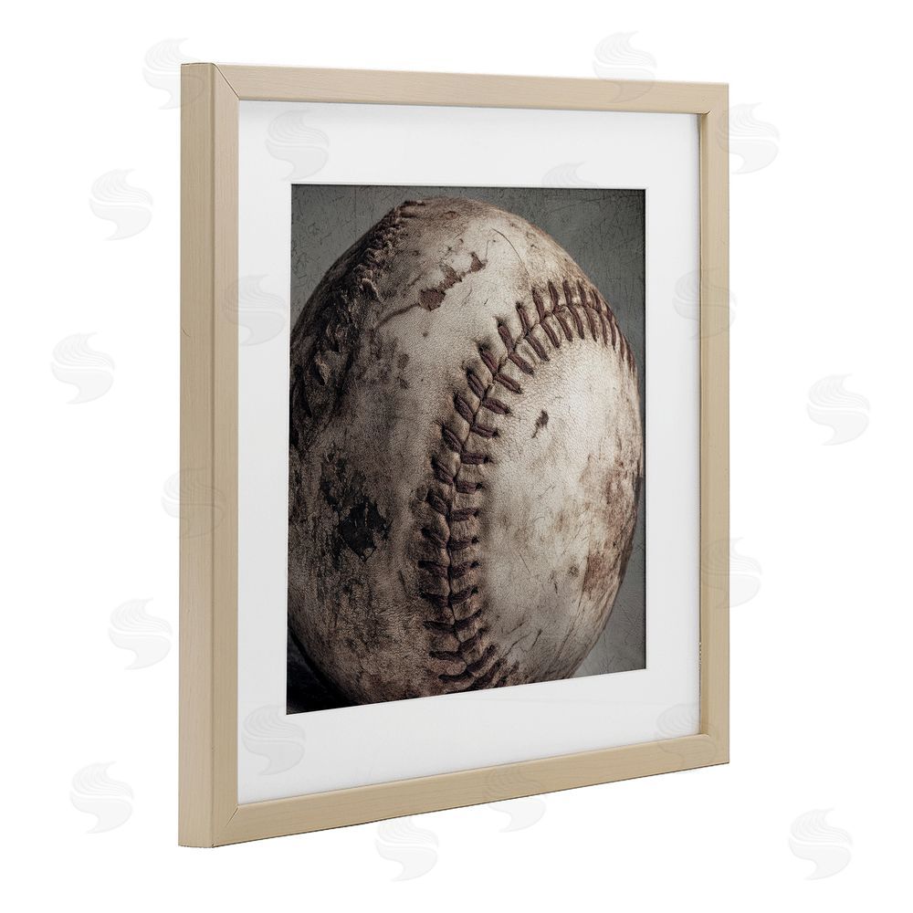 Ziwei Li Vintage Weathered Baseball Brown Framed Print Under Glass Wall Art