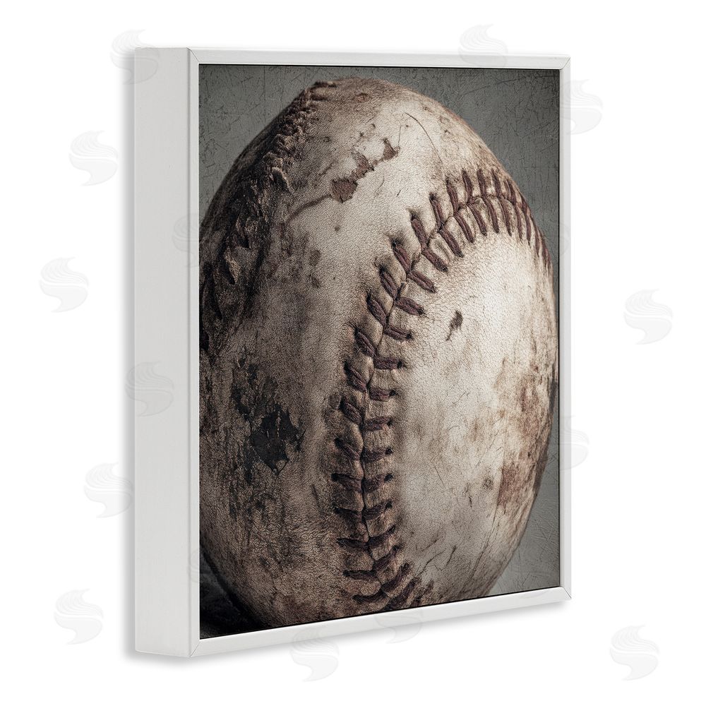 Ziwei Li Vintage Weathered Baseball White Framed Giclee Wall Art Print