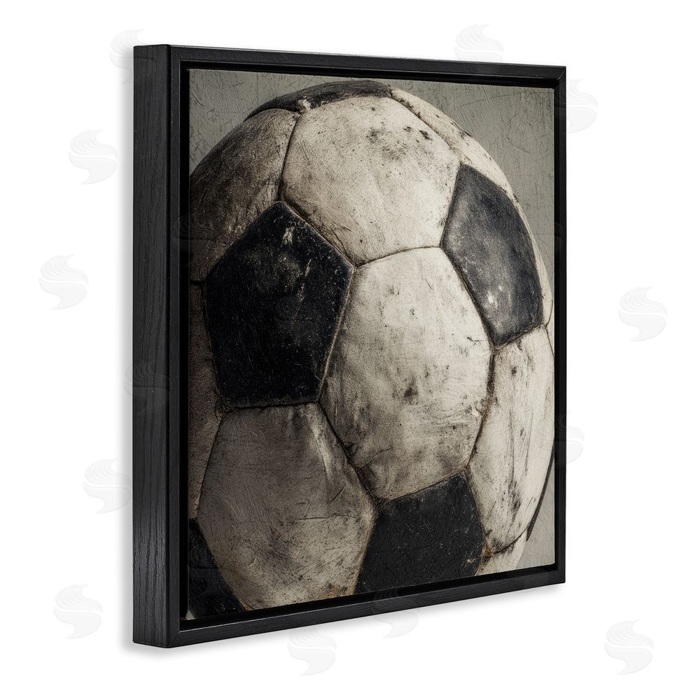 Ziwei Li Weathered Soccer Ball Black Floating Frame Canvas Wall Art Print