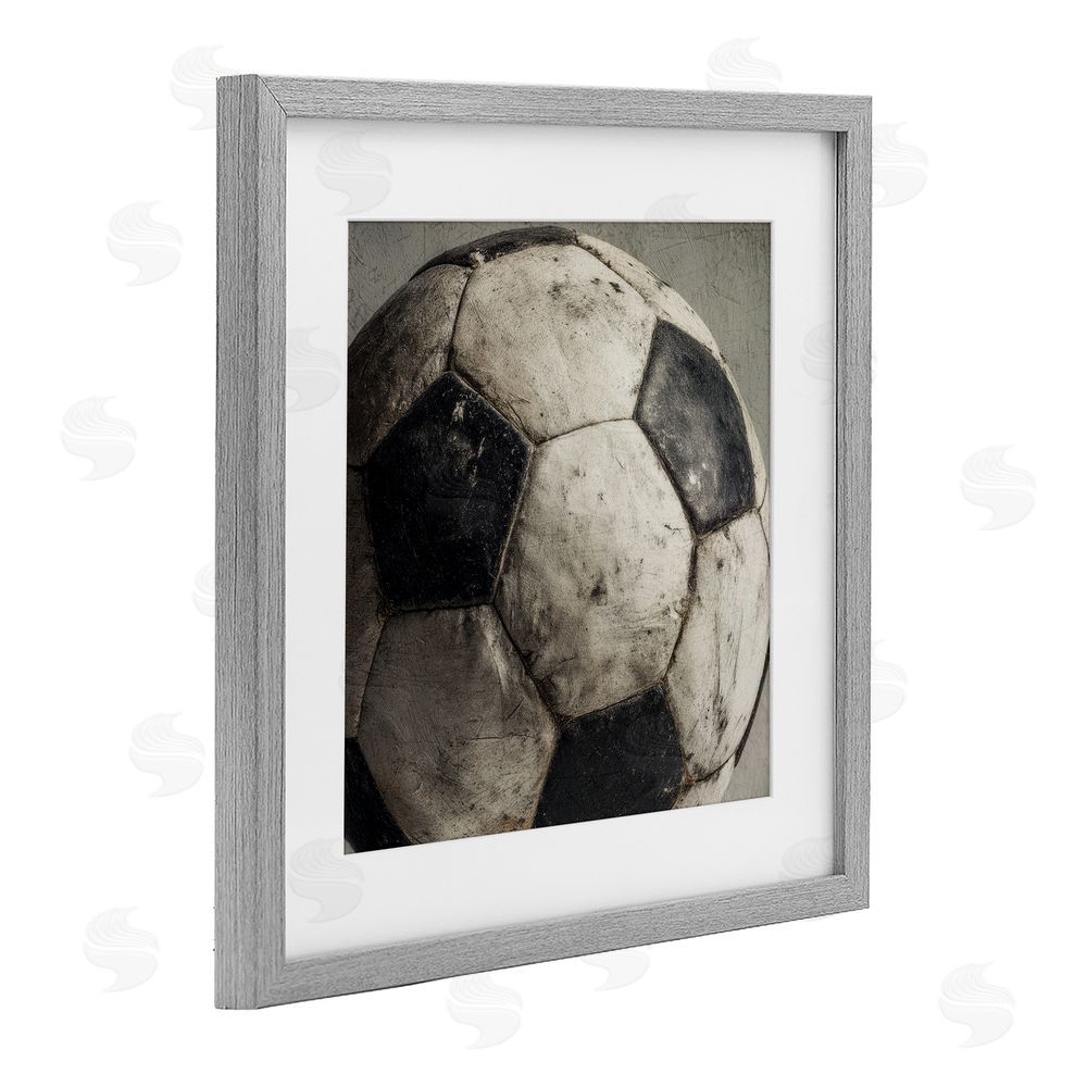 Ziwei Li Weathered Soccer Ball Gray Framed Print Under Glass Wall Art