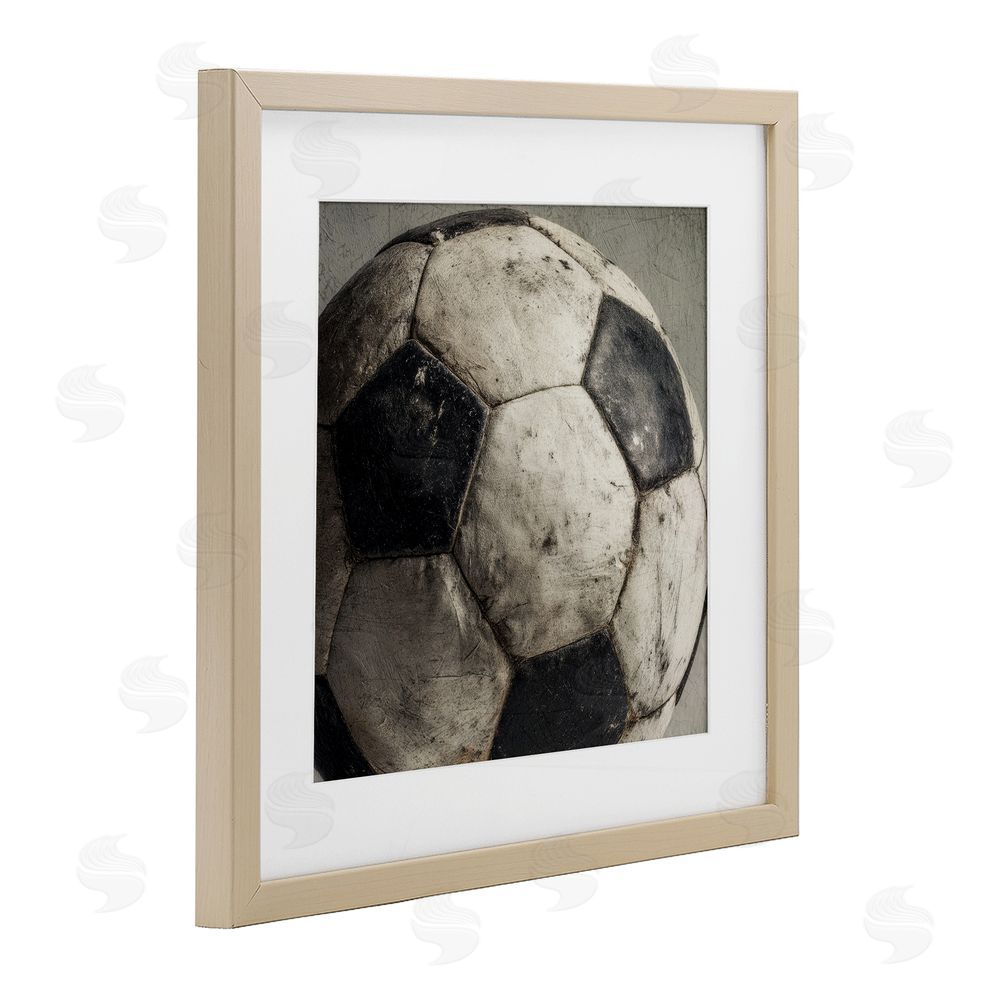 Ziwei Li Weathered Soccer Ball Brown Framed Print Under Glass Wall Art