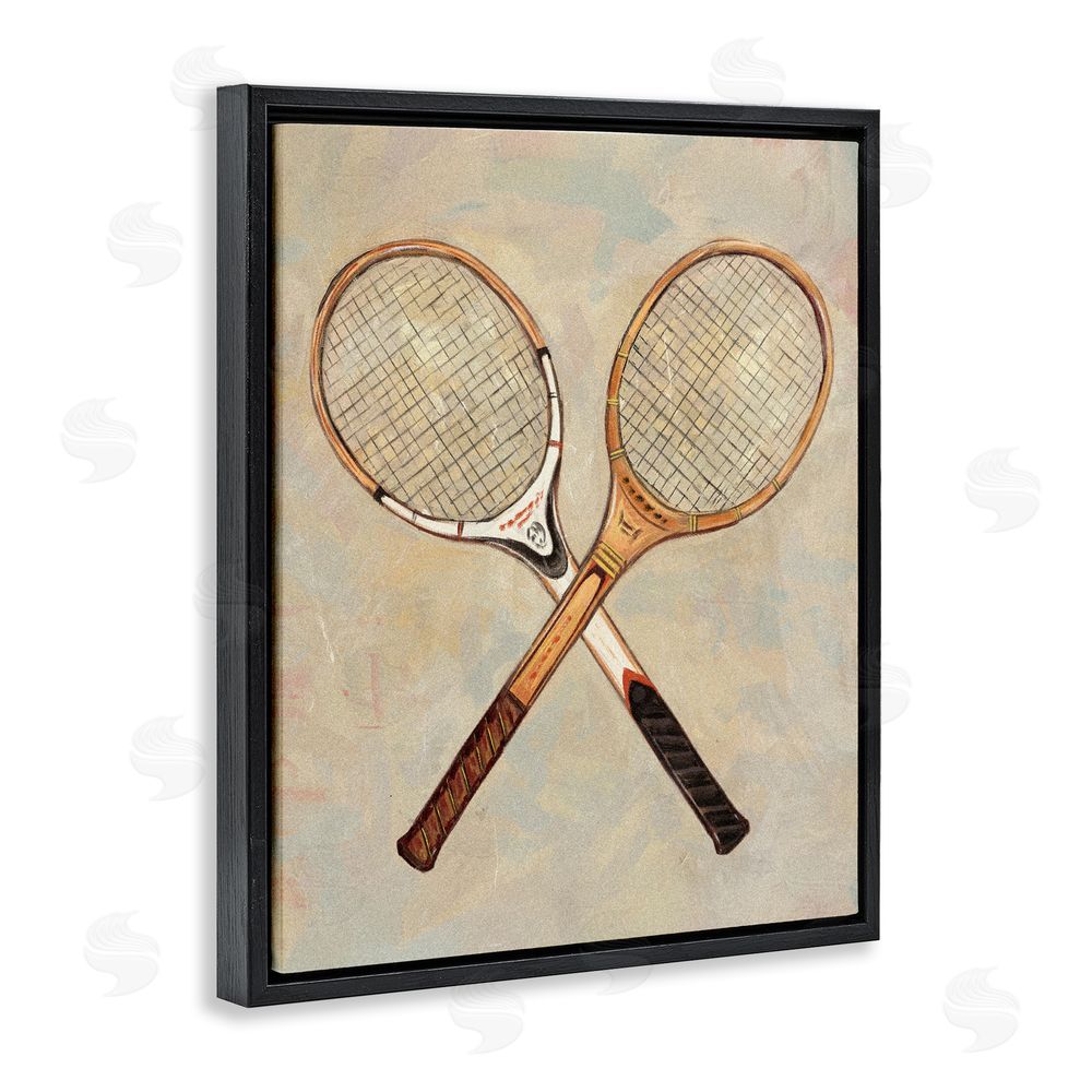 Ziwei Li Crossed Vintage Tennis Rackets Black Floating Frame Canvas Wall Art Print