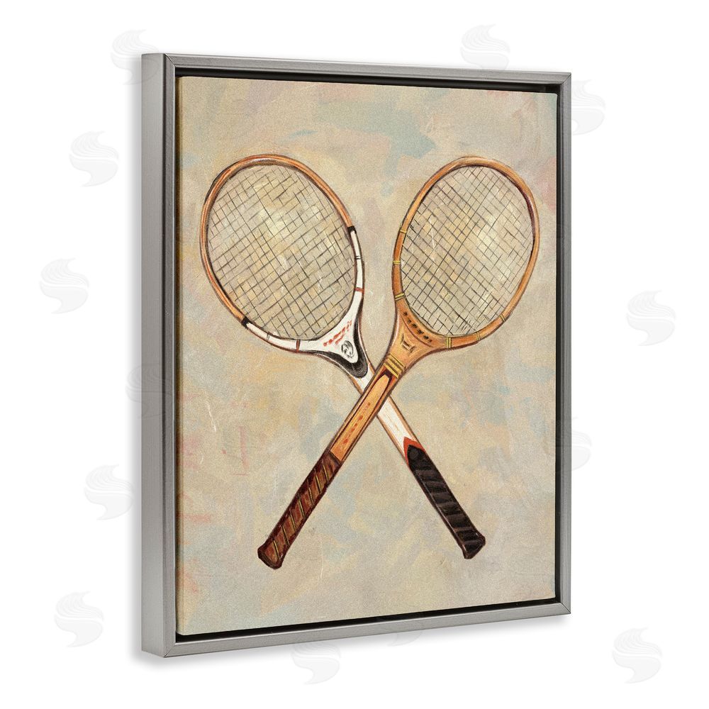 Ziwei Li Crossed Vintage Tennis Rackets Gray Floating Frame Canvas Wall Art Print