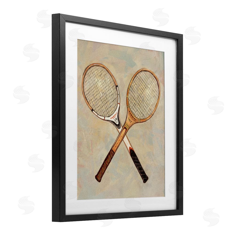 Ziwei Li Crossed Vintage Tennis Rackets Black Framed Print Under Glass Wall Art