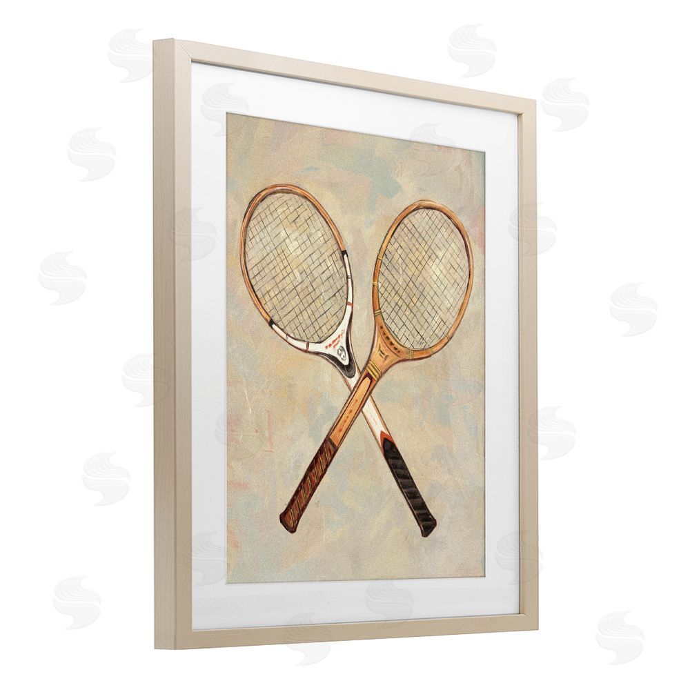 Ziwei Li Crossed Vintage Tennis Rackets Brown Framed Print Under Glass Wall Art