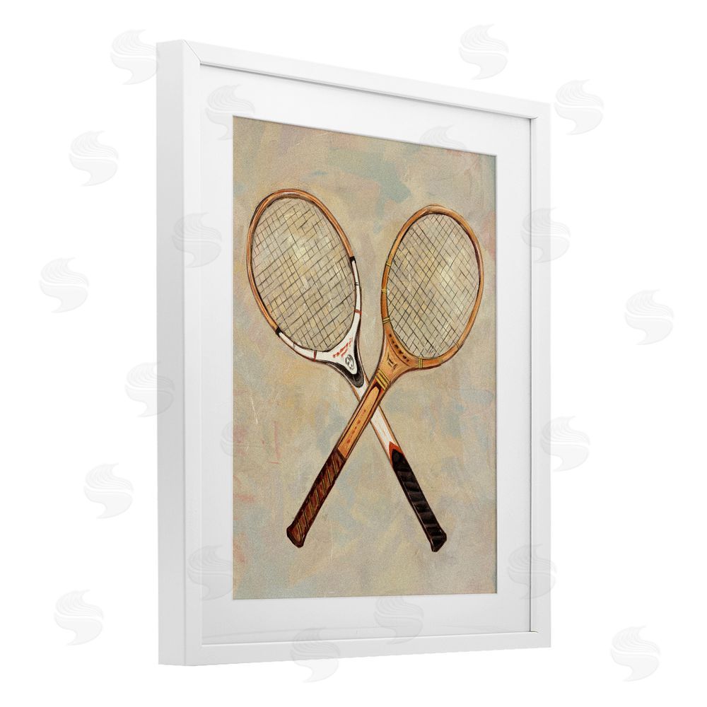 Ziwei Li Crossed Vintage Tennis Rackets White Framed Print Under Glass Wall Art