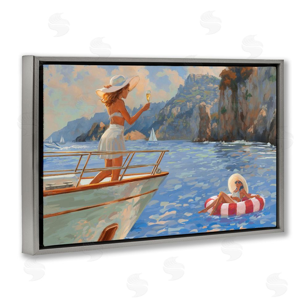 Ziwei Li Champagne on the Bow Gray Floating Frame Canvas Wall Art Print
