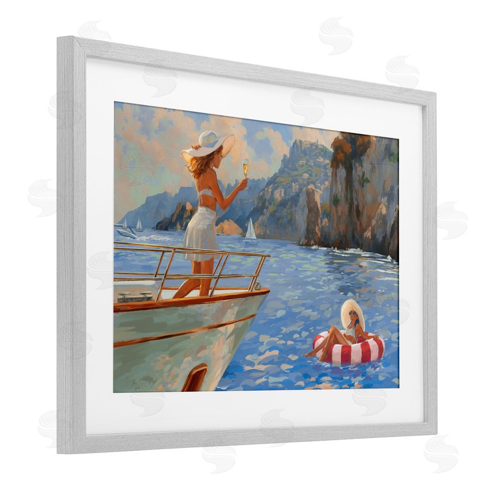 Ziwei Li Champagne on the Bow Gray Framed Print Under Glass Wall Art