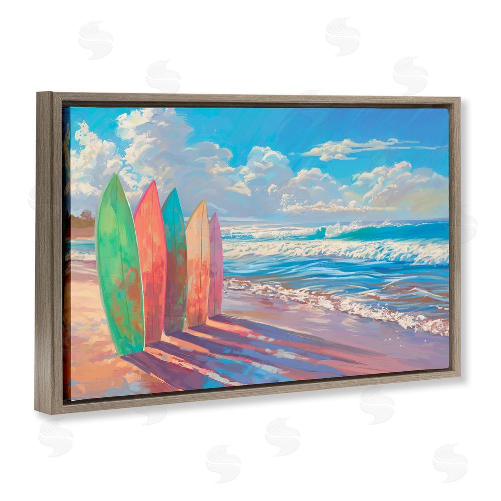 Ziwei Li Sunlit Surfboards by Shore Brown Floating Frame Canvas Wall Art Print