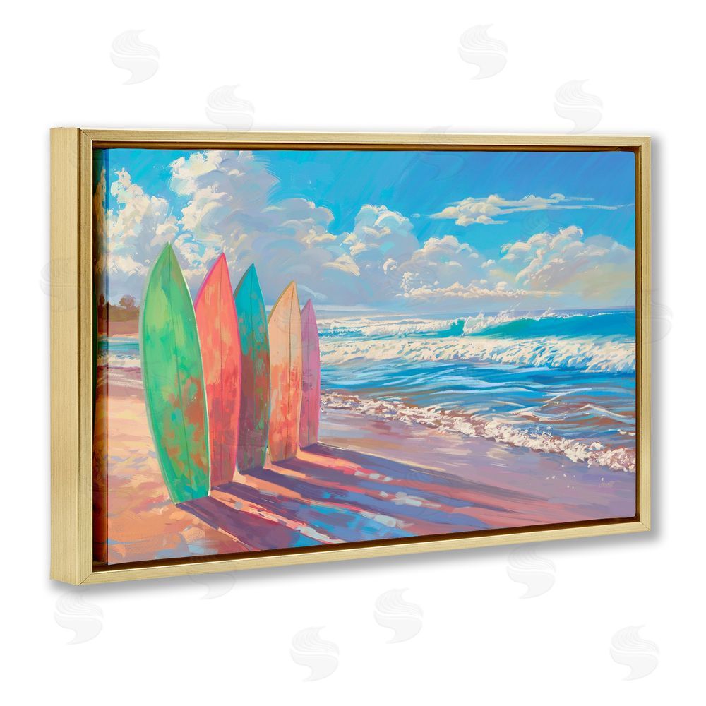 Ziwei Li Sunlit Surfboards by Shore Gold Floating Frame Canvas Wall Art Print