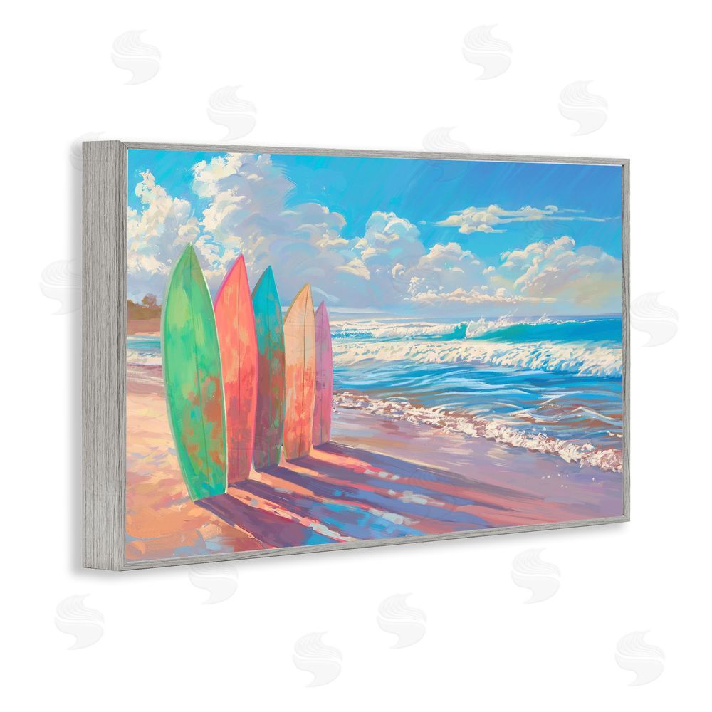 Ziwei Li Sunlit Surfboards by Shore Gray Framed Giclee Wall Art Print