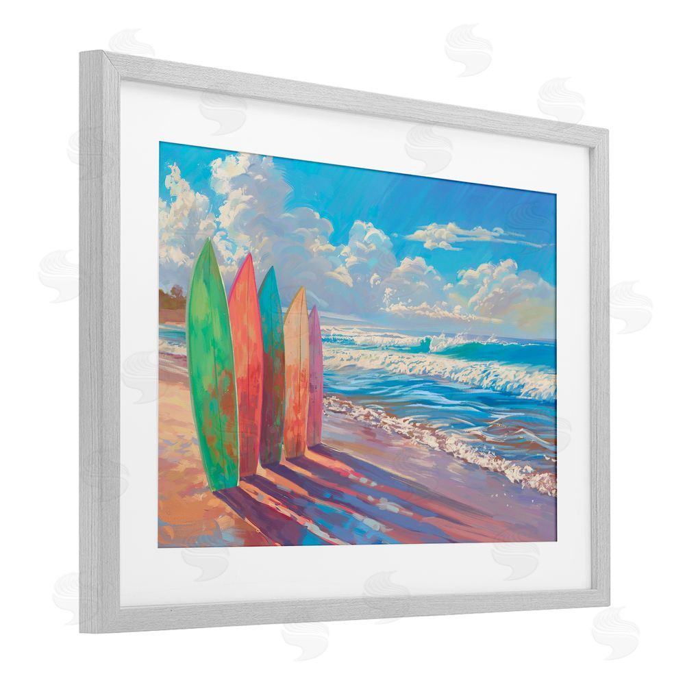 Ziwei Li Sunlit Surfboards by Shore Gray Framed Print Under Glass Wall Art