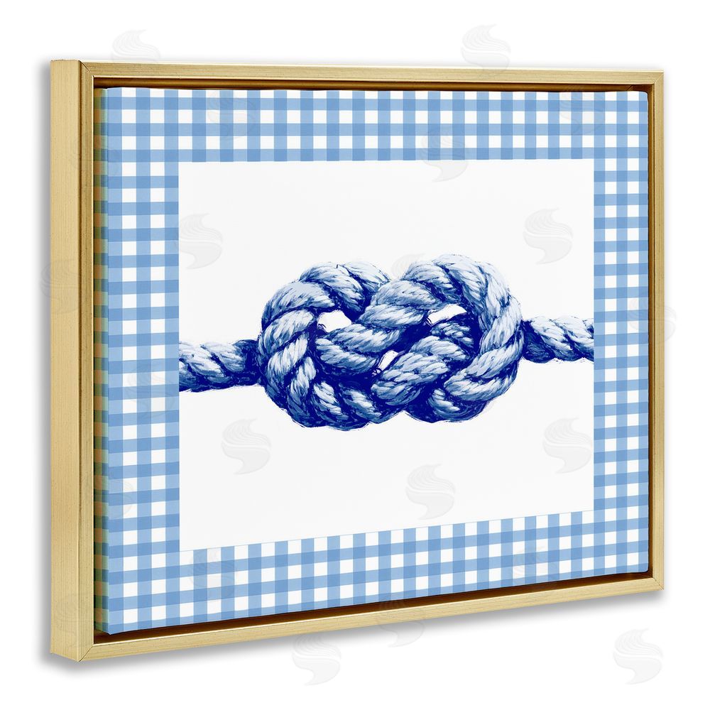 Ziwei Li Nautical Knot with Gingham Gold Floating Frame Canvas Wall Art Print