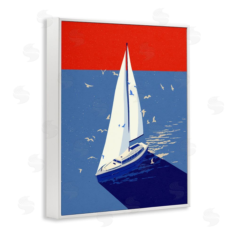 Ziwei Li Red & Blue Sailboat at Sea White Framed Giclee Wall Art Print