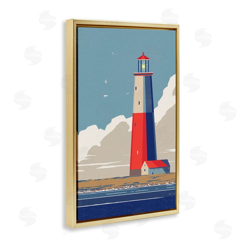 Ziwei Li Crimson Beacon on Cloudy Horizon Gold Floating Frame Canvas Wall Art Print