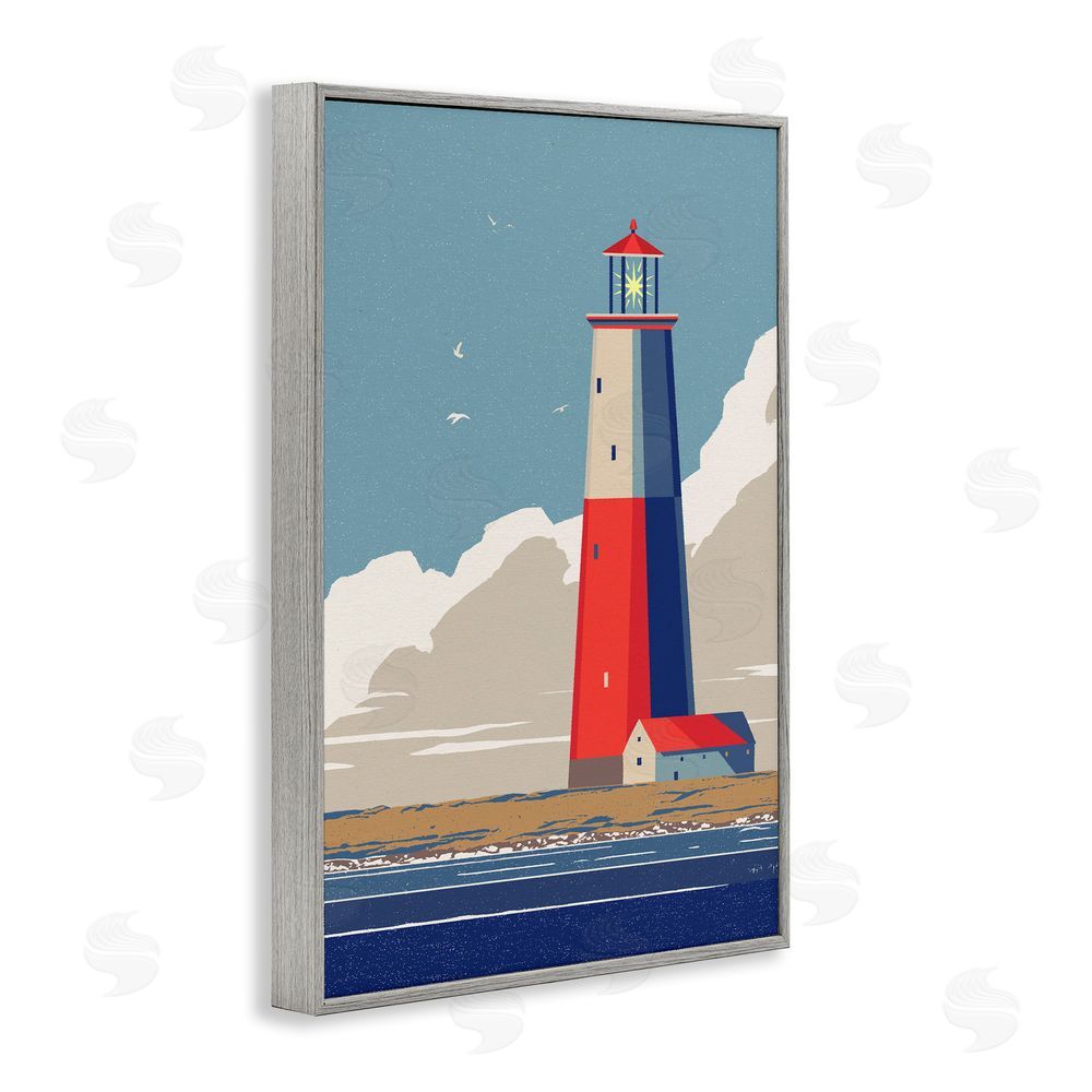 Ziwei Li Crimson Beacon on Cloudy Horizon Gray Framed Giclee Wall Art Print