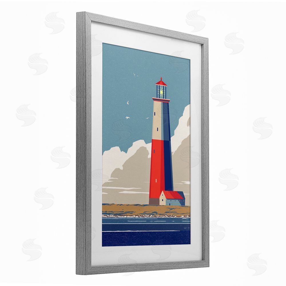 Ziwei Li Crimson Beacon on Cloudy Horizon Gray Framed Print Under Glass Wall Art