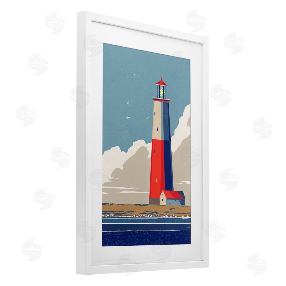 Ziwei Li Crimson Beacon on Cloudy Horizon White Framed Print Under Glass Wall Art