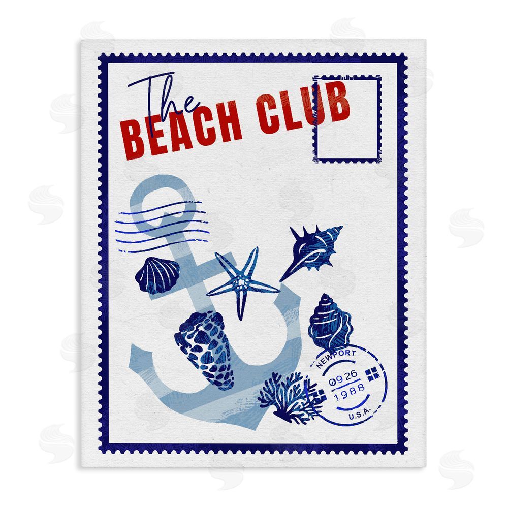 Ziwei Li Beach Club Nautical Postcard Stretched Canvas Wall Art Print