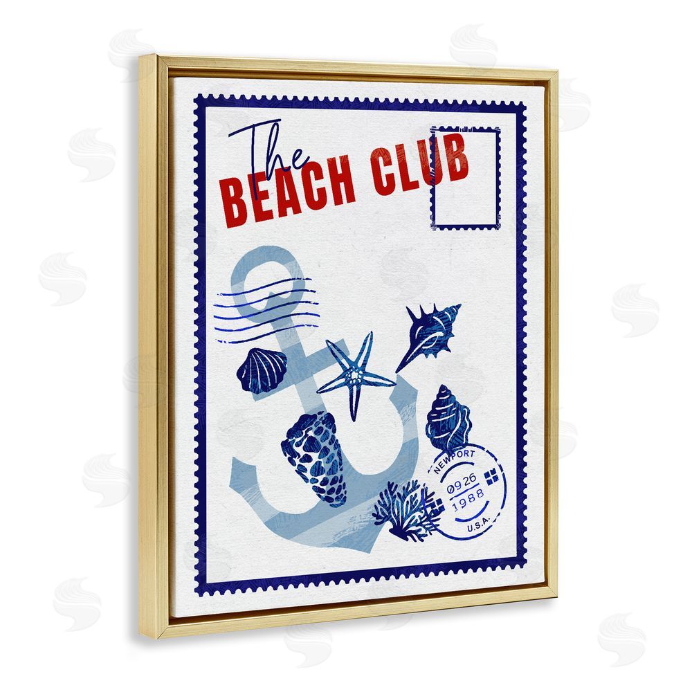 Ziwei Li Beach Club Nautical Postcard Gold Floating Frame Canvas Wall Art Print