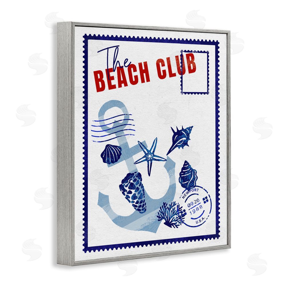Ziwei Li Beach Club Nautical Postcard Gray Framed Giclee Wall Art Print