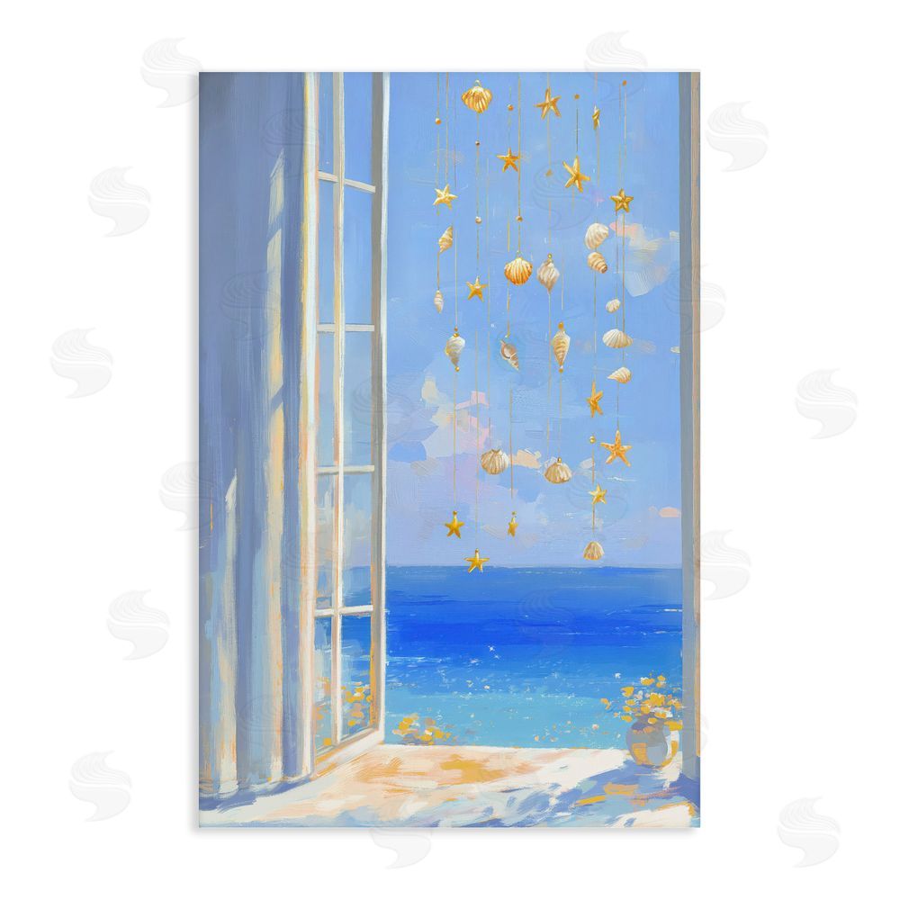 Ziwei Li Dangling Seashells in Window View Stretched Canvas Wall Art Print